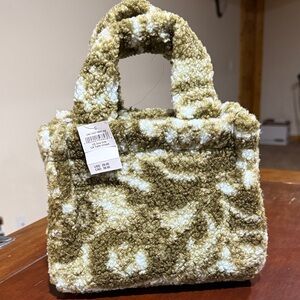 American Eagle Outfitters Olive Green and Cream Mini Square Bag Sherpa texture